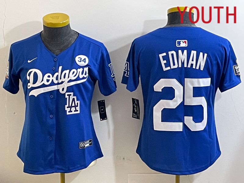Youth Los Angeles Dodgers #25 Edman Blue Game 2024 Nike MLB Jersey style 11214
